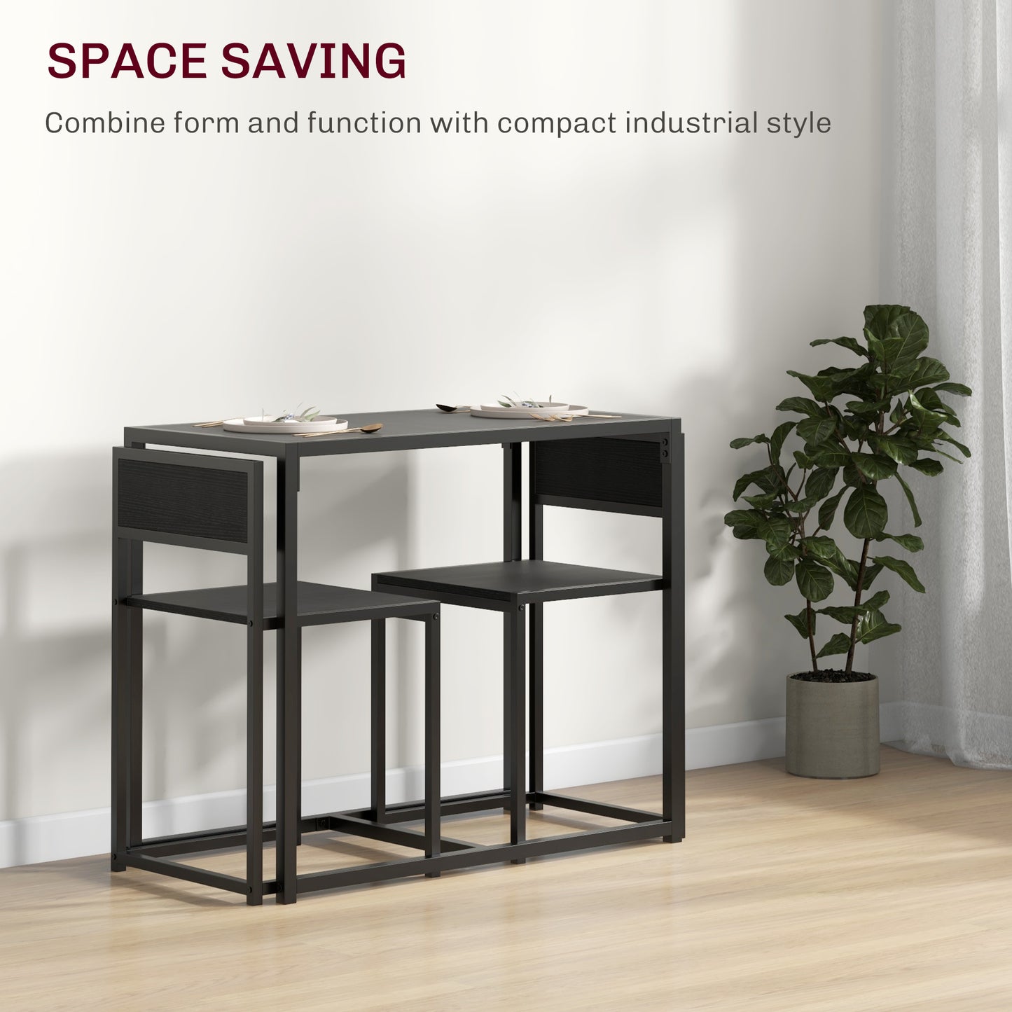 3 Piece Dining Table and Chairs Set, Dining Room Sets, Rectangular Space Saving Table and 2 Chairs for Compact Kitchens