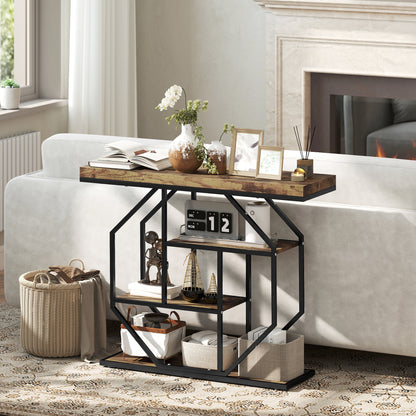 4-Tier Industrial Console Table - Rustic Brown