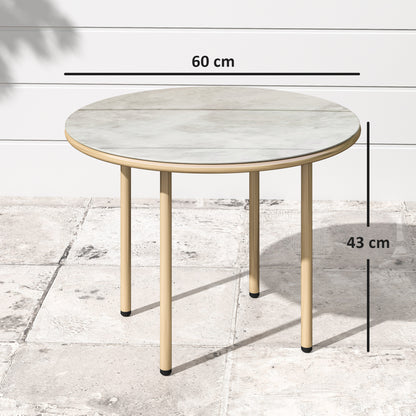 Round Coffee Table, Modern End Side Table with Faux Marble Tempered Glass Top, Steel Frame for Living Room, Bedroom, Office