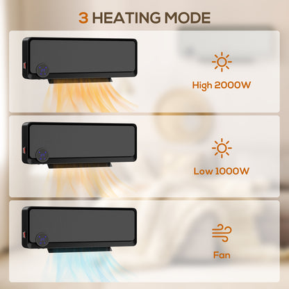 Wall Downflow Heater 2 Heat and Fan 1000W/2000W, Electric Space Heater with Timer Remote Oscillating
