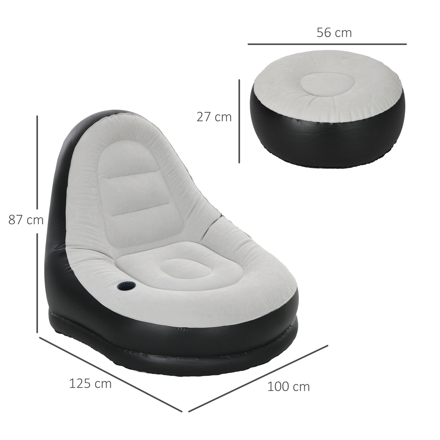 Inflatable Tub Chair and Footstool, Grey