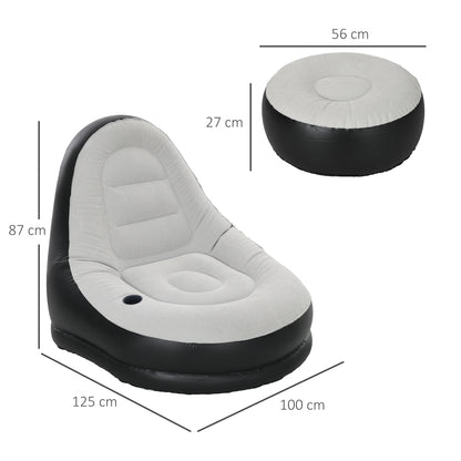 Inflatable Tub Chair and Footstool, Grey