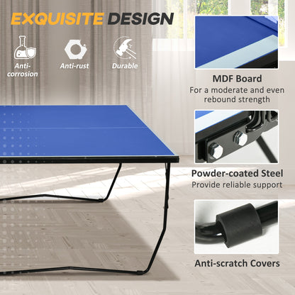 9FT Folding Tennis Table, with 8 Wheels, for Indoor Use, Blue