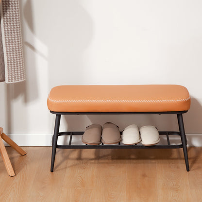PU Leather Shoe Storage Bench - Brown