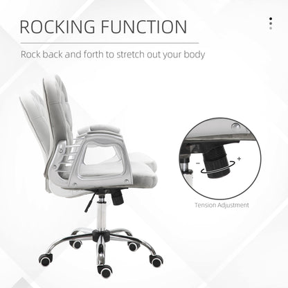 Office Chair, Swivel Desk Chair, Velvet Vanity Chair with Adjustable Height and Rolling Wheels for Home Work Study, Grey