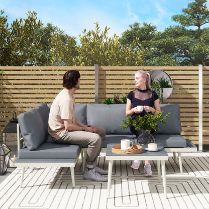 3 Piece Garden Furniture Set with 5-Level Adjustable Lounger, L Shaped Garden Corner Sofa with Cushions, Mesh Seat