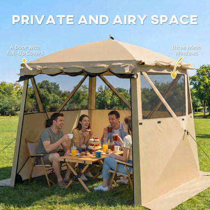 Pop Up Gazebo Waterproof Instant Shelter with Awning Mesh Windows for Camping Patio 2 x 2 m, Khaki