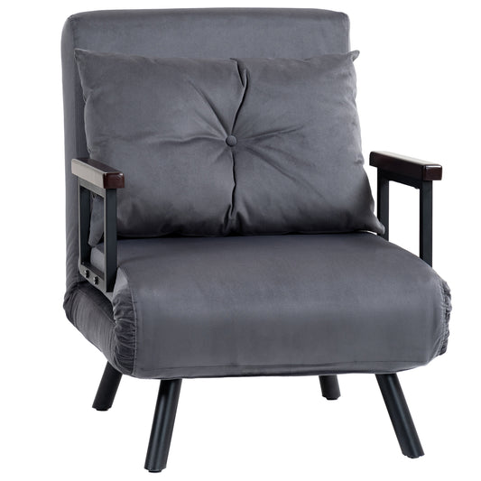 4-in-1 Velvet-Feel Single Chair Bed, with Pillow - Charcoal Grey