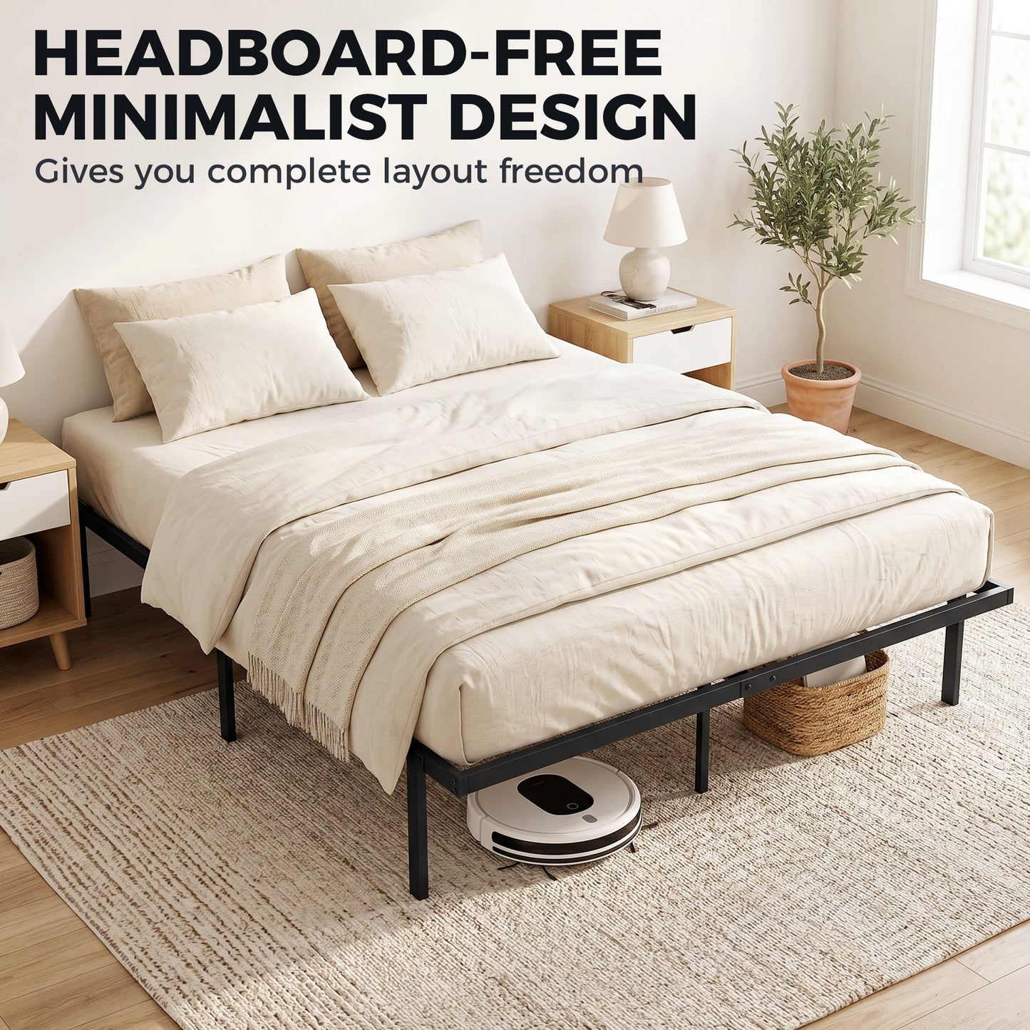5ft King Bed Frame with Underbed Storage, Metal Platform Bed Frame with Steel Slat Support, No Box Spring Needed