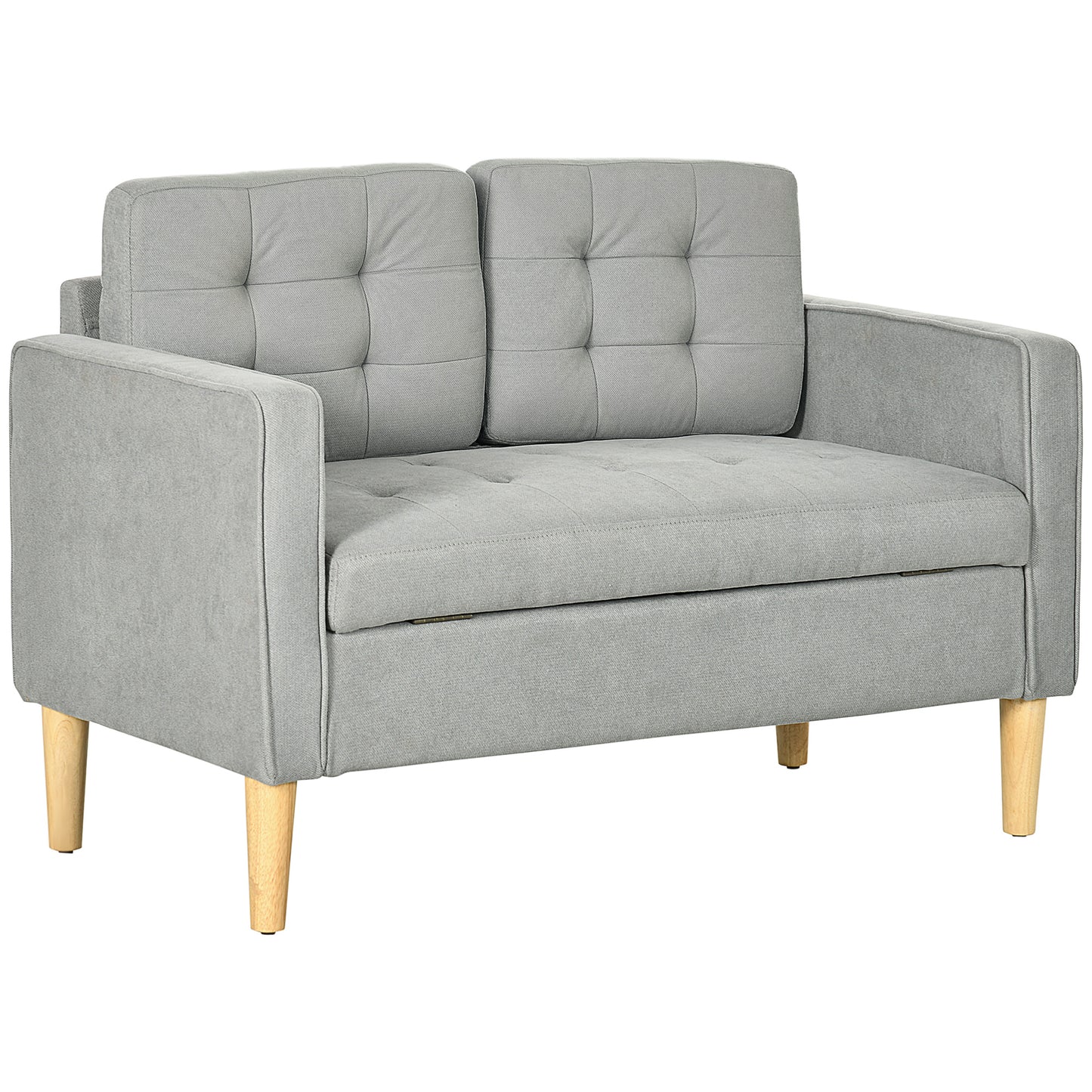 2 Seater Storage Sofa, Fabric Couch with Hidden Under Seat Storage, Thick Cushions