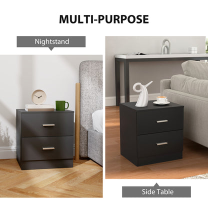 Modern Bedside Table, Beside Cabinet with 2 Drawers, for Bedroom, Living Room, Black