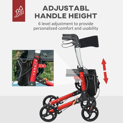 Folding Rollator Walker with 6 Adjustable Handle Height for People with Limited Mobility, Red