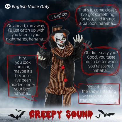 67 Inch Life Size Outdoor Halloween Decorations Talking Circus Clown, Animated Prop Animatronic Decor with Light Up Eyes