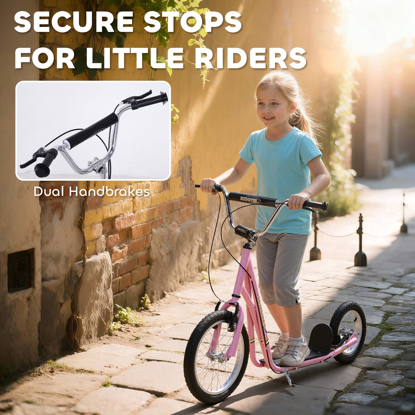Kids Scooter, Teen Kick Scooter with Rubber Wheels, 16" Front Wheel, Height Adjustable Handlebar, Dual Brakes, Kick Stand