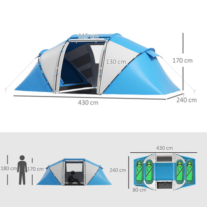 4 Man Camping Tent, UV Protection Tunnel Tent with 2 Bedrooms and Living Area, Large Hiking Sun Shelter, 430 x 240 x 170 cm