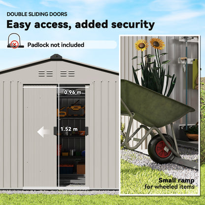Garden Storage Shed, Metal Outdoor Storage Shed House with Foundation Kit, Ventilation, Doors, 9 x 6FT, Grey