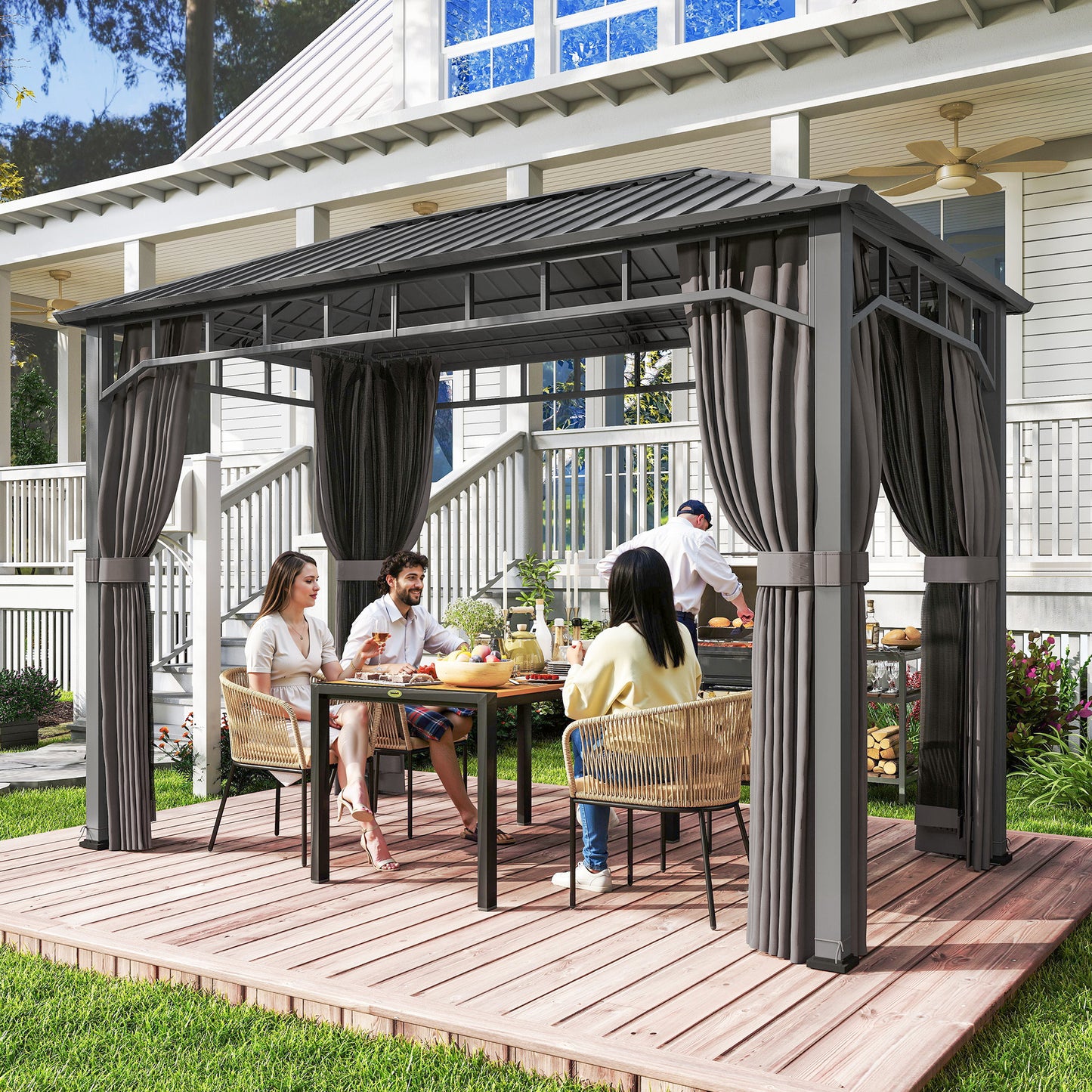 2 x 3.5 m Hardtop Gazebo with Galvanised Steel Roof, Waterproof Permanent Pavilion Garden Gazebo