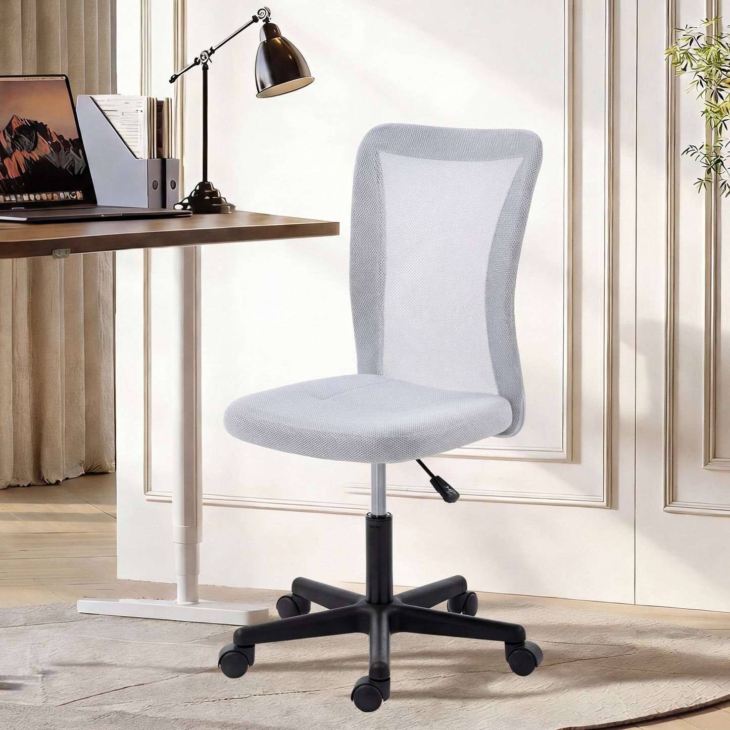 Mesh Office Chair Armless Swivel Executive Computer Desk Chair Adjustable Height Wheels White