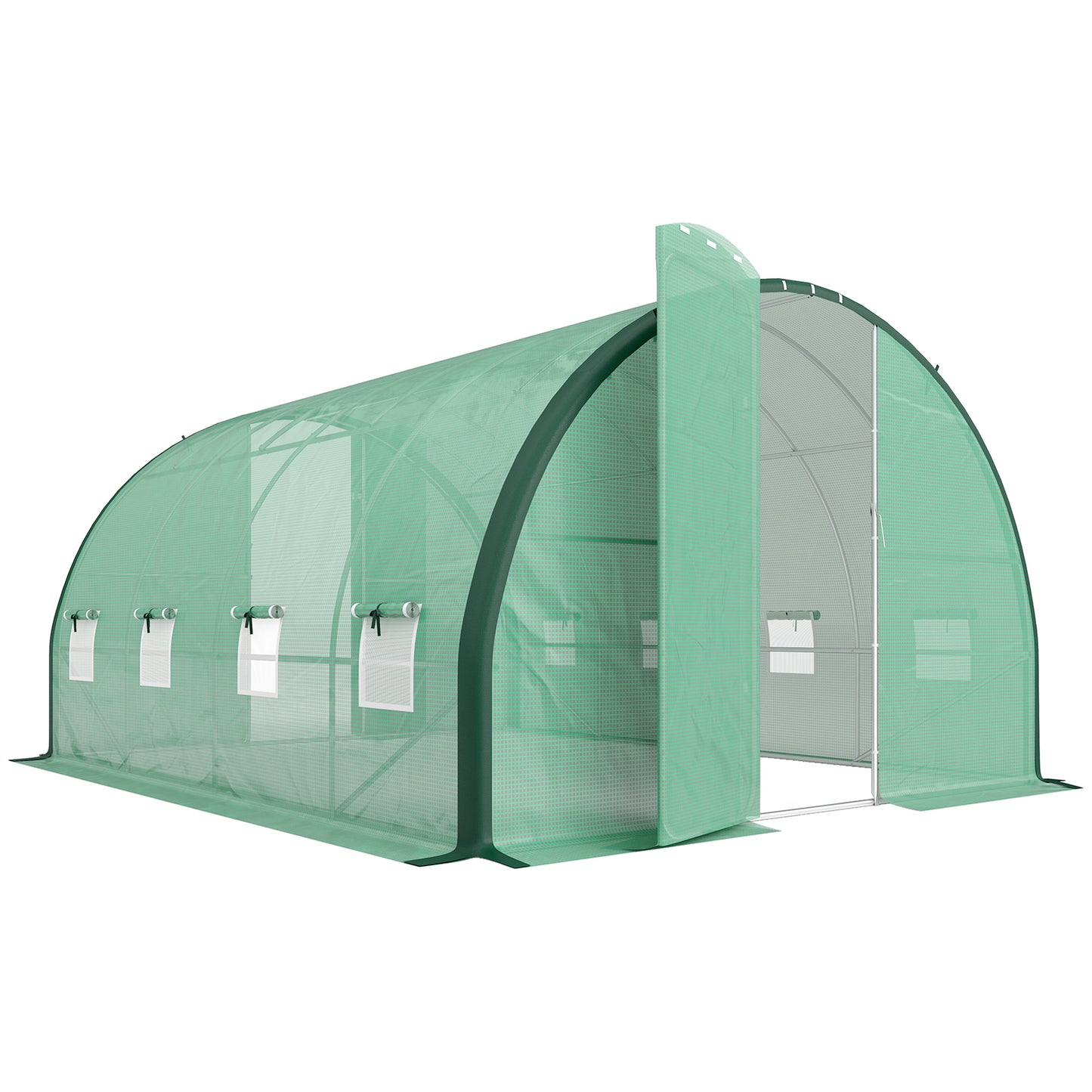 4 x 3 m Polytunnel Greenhouse, with Windows and Doors - Green