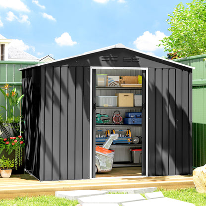 8 x 6ft Galvanised Steel Shed, with Double Door - Dark Grey