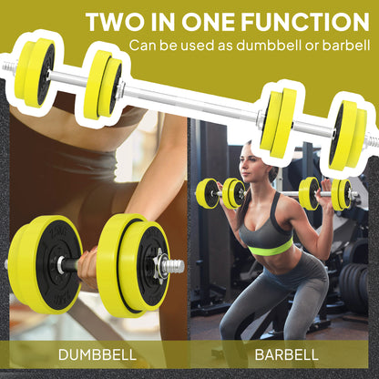 20KGS 2-In-1 Dumbbell & Barbell Adjustable Set Strength Muscle Exercise Fitness Plate Bar Clamp Rod Home Gym Sports Area