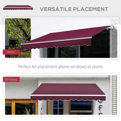 3 x 2.5m Manual Retractable Awning for Patio 45-75° Sun Canopy with Waterproof Fabric - Wine Red