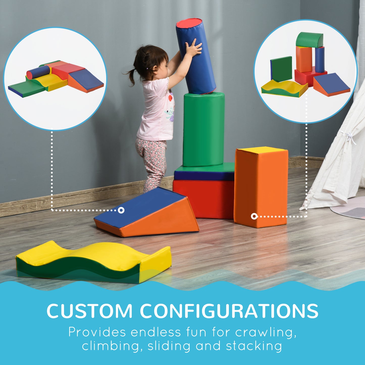 Soft Play Set, 7 Piece Foam Blocks, Toddler Climb and Crawl Activity Set for 1-3 Years