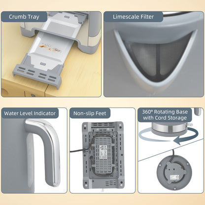 Sleek Textured Kettle and Toaster Set - Grey