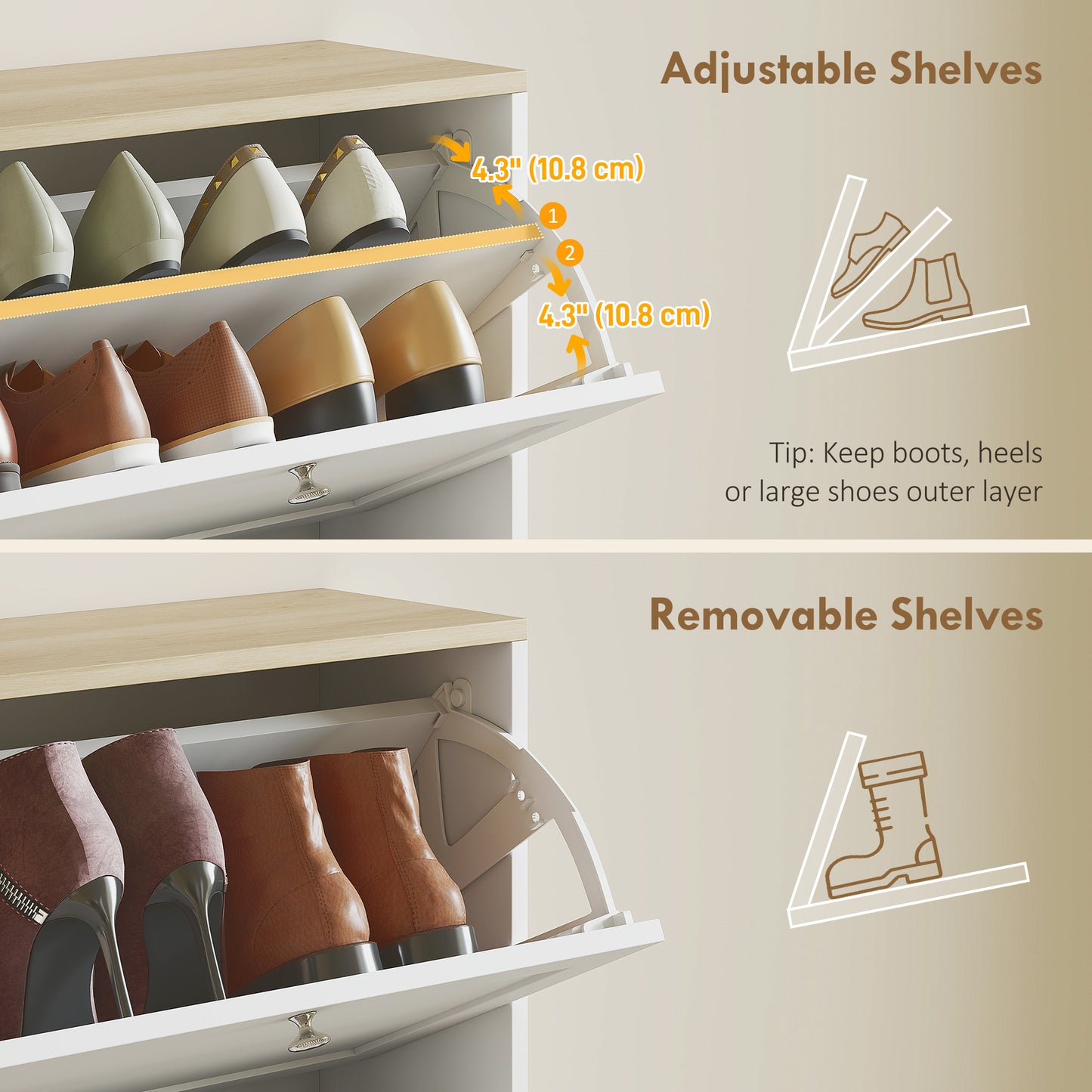 Modern Compact Four-Drawer Shoe Storage Cabinet - White