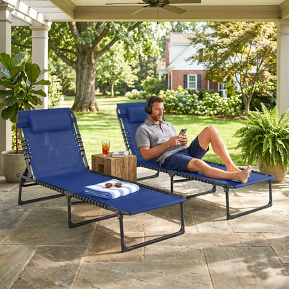 Set of Two Folding Sun Loungers, with Four-Position Backs - Blue