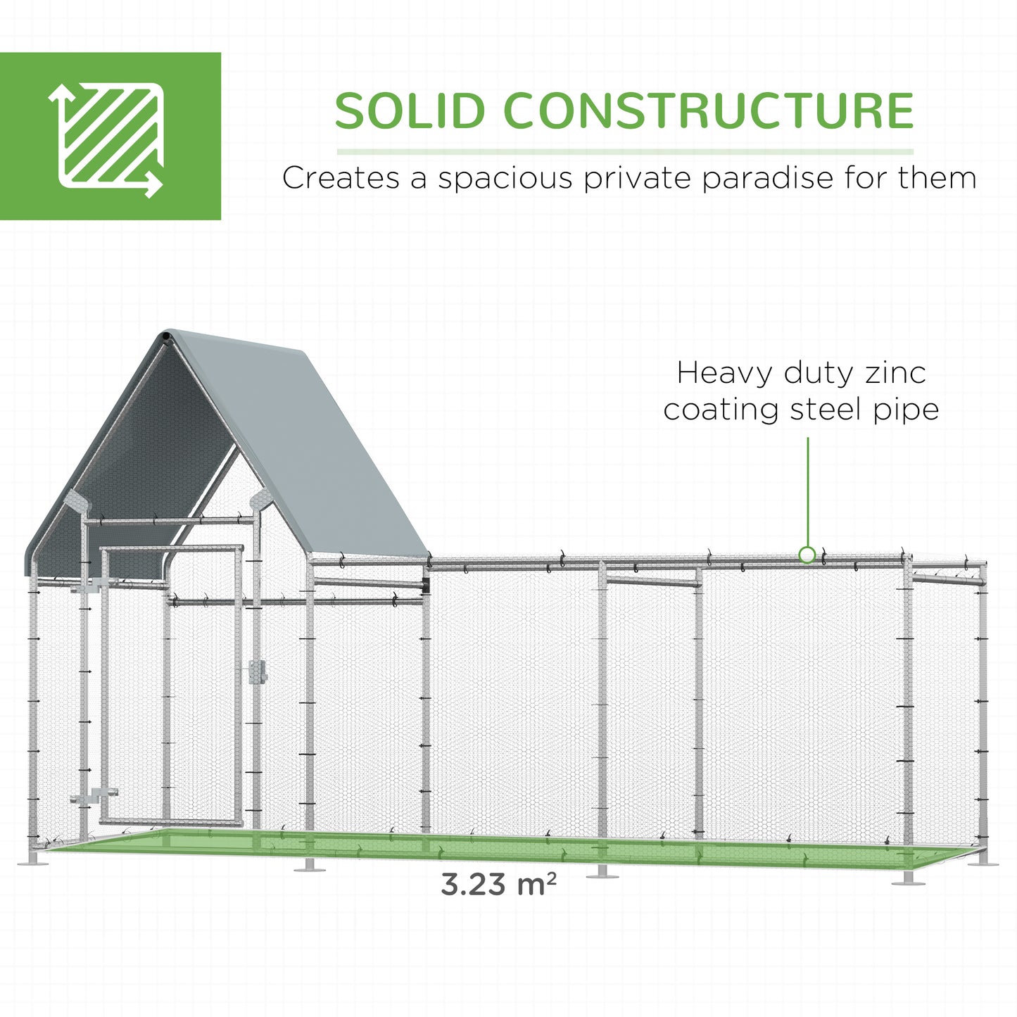 Walk In Chicken Run Chicken Coop, Large Poultry Cage Hen House for 6-8 Chickens Outdoor w/ Water-Resist Cover 302 x 107 x 172