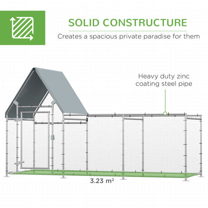 Walk In Chicken Run Chicken Coop, Large Poultry Cage Hen House for 6-8 Chickens Outdoor w/ Water-Resist Cover 302 x 107 x 172