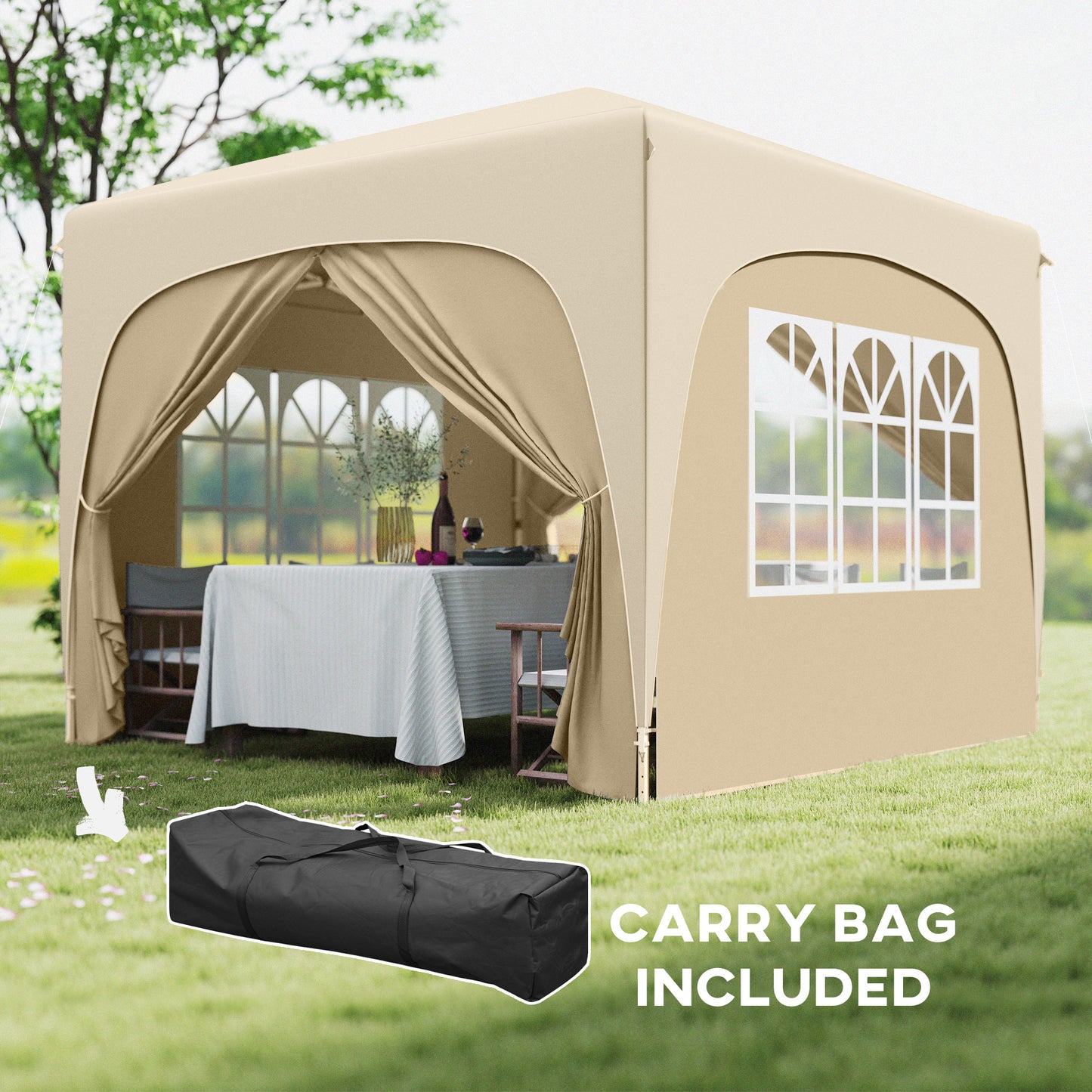 3 x 3m Pop-Up Gazebo Shelter, with Accessories - Sand
