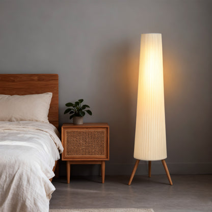 Dimmable Tripod Floor Lamp with Foot Switch, Nordic Standing Lamp with Fabric Shade, 153cm, White, White and Natural