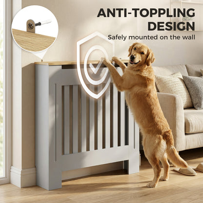 Heater Cover, Radiator Cover Slatted Painted MDF Lined Grill Grey, 78L x 19W x 81H cm