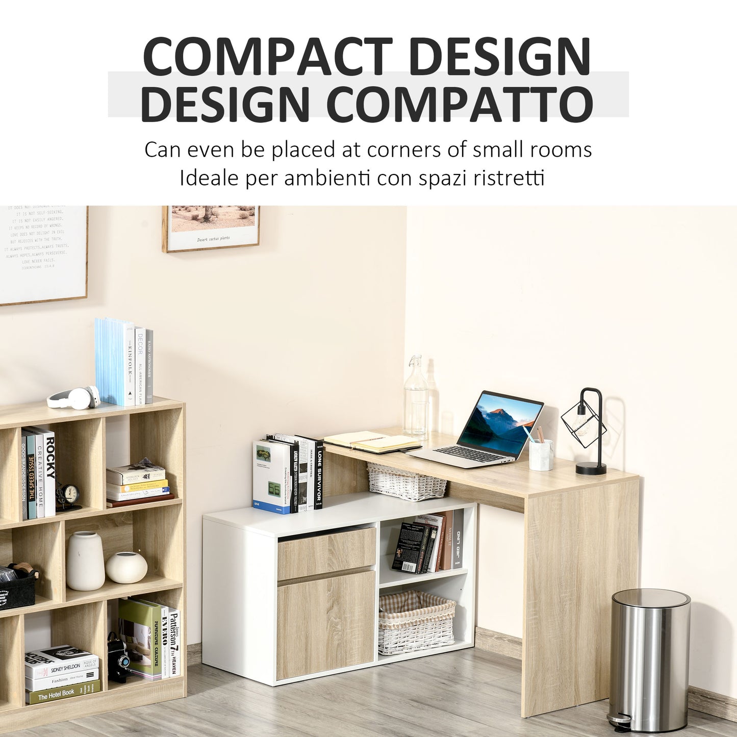 L-Shaped Desk, Corner Computer Desk with Storage Drawer, Adjustable Shelf, Cabinet for Home Office and Study