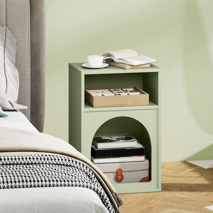 Bedside Table with 2 Open Compartments - Light Green