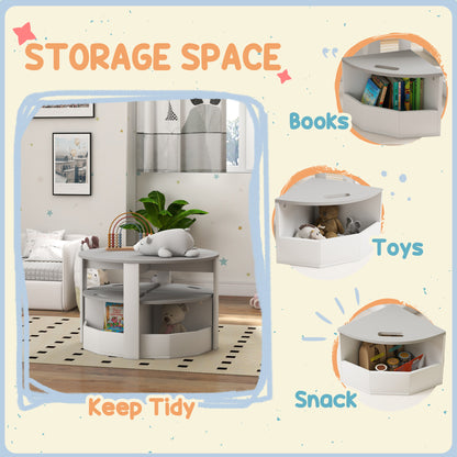 Five-Piece Kids Table and Chairs Set with Storage, for Ages 3-8 Years, Grey