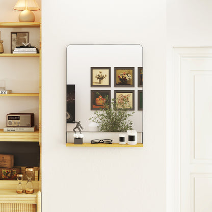 Wall Mirror with Wood Shelf - Black