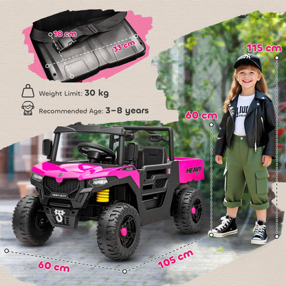 Kids Ride on Car, 12V Electric Kids UTV with Electric Dump Bed, 4-Wheel Suspension for 3-8 Years, Pink