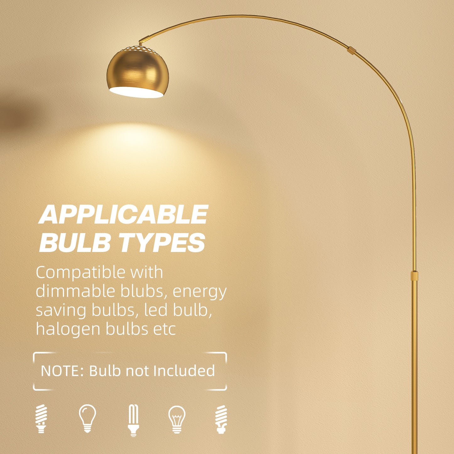 167cm Arc Floor Lamp for Living Room, Modern Adjustable Standing Lamp with Foot Switch