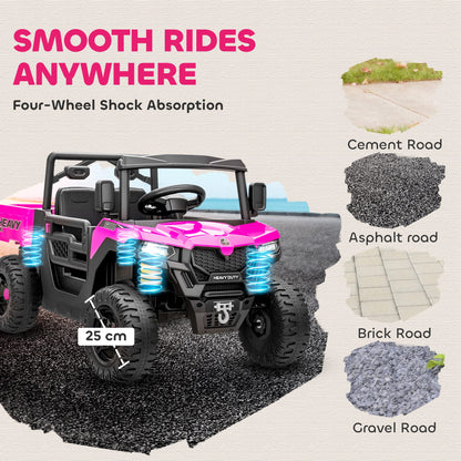 Kids Ride on Car, 12V Electric Kids UTV with Electric Dump Bed, 4-Wheel Suspension for 3-8 Years, Pink