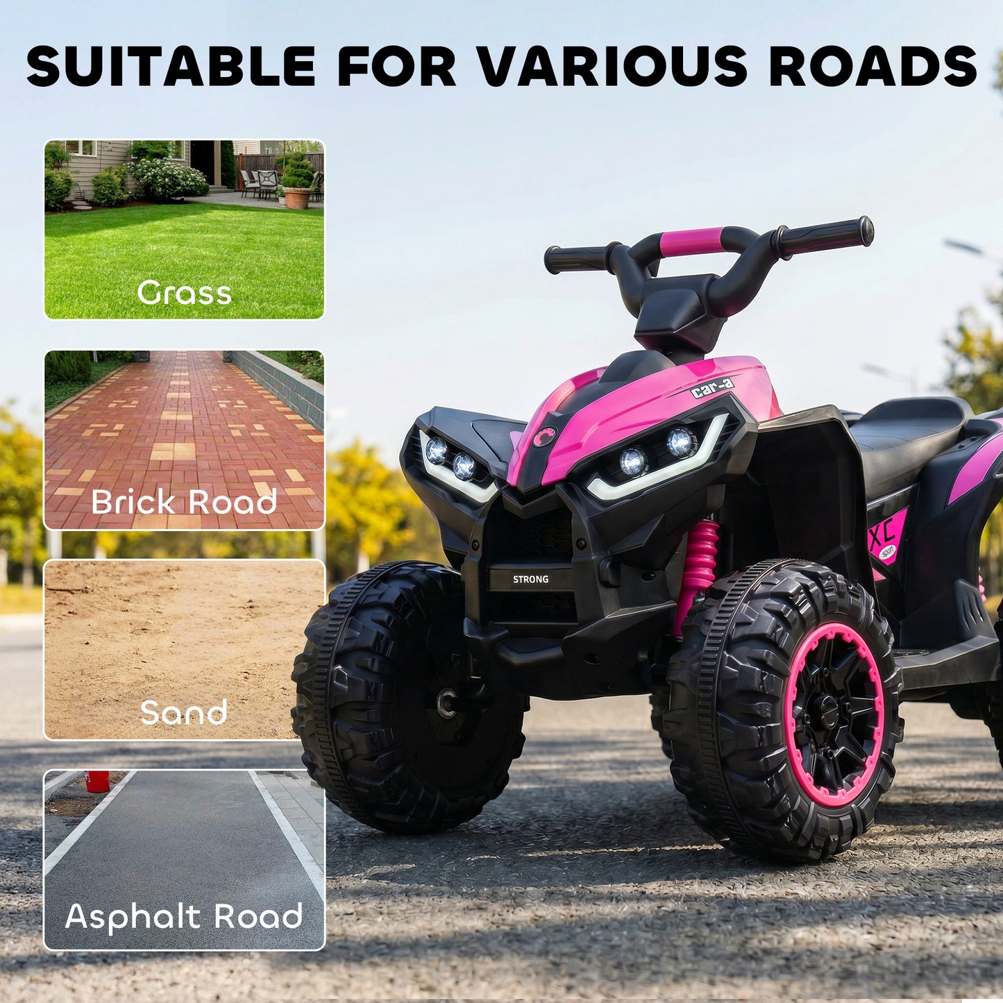 12V Ride-On Quad Bike w/ Music, Horn, for Ages 3-5 Years - Pink