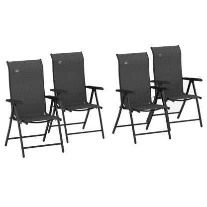 Set of Four Folding Garden Chairs, with Seven-Position Adjustable Backs, Grey