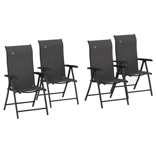 Set of Four Folding Garden Chairs, with Seven-Position Adjustable Backs, Grey