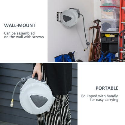 Retractable Air Hose Reel, Wall Mount Auto Rewind Hose- Reel, 10m+ 90cm Diameter 3/ 8" 9.5mm, Connector 1/ 4" BSP, Grey