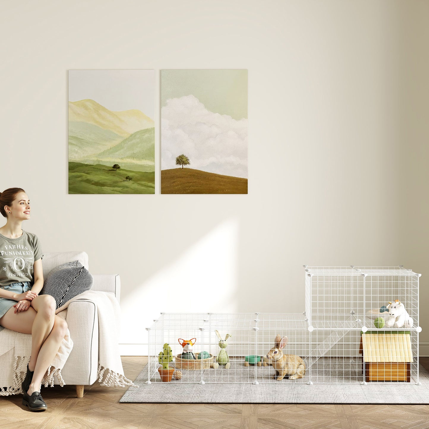 DIY 36 Panel Pet Playpen Metal Wire Fence for Chinchilla, Hedgehog, Bunny, Indoor, Outdoor Use, White