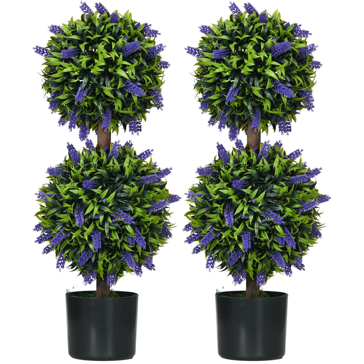 Set of 2 Artificial Plants, Lavender Flowers Ball Trees with Pot, for Home Indoor Outdoor Decor, 70cm