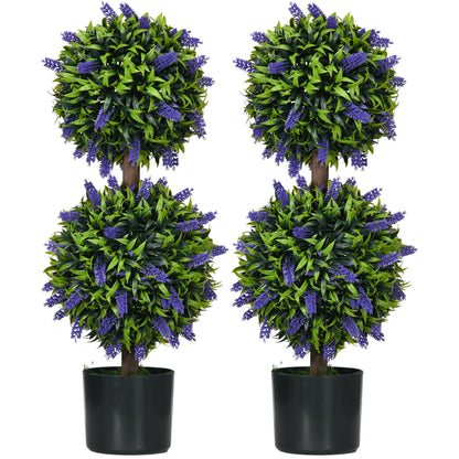 Set of 2 Artificial Plants, Lavender Flowers Ball Trees with Pot, for Home Indoor Outdoor Decor, 70cm