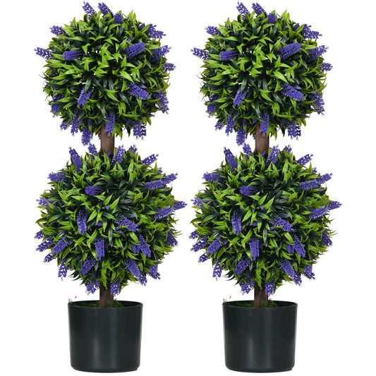 Set of 2 Artificial Plants, Lavender Flowers Ball Trees with Pot, for Home Indoor Outdoor Decor, 70cm